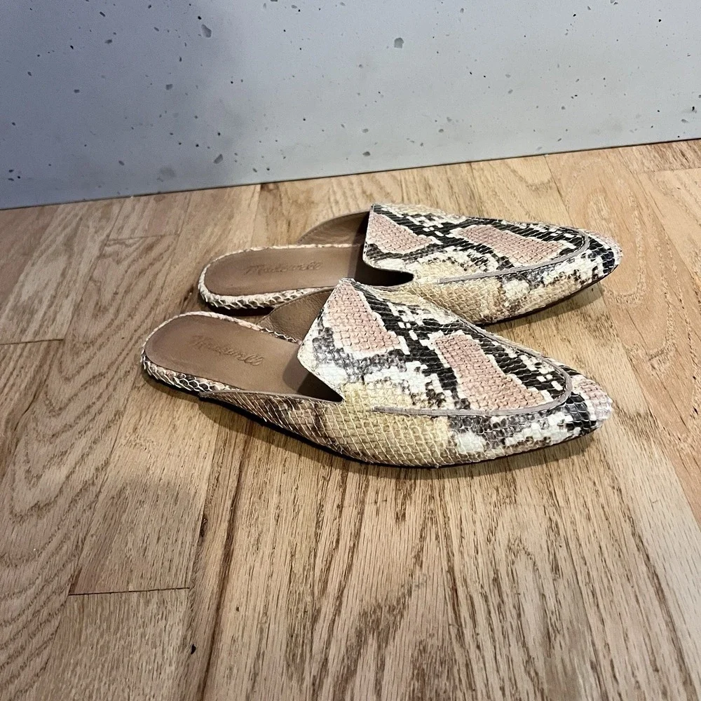 Madewell Snake Print Leather Mules Slip On Flats Womens 7.5 Neutral